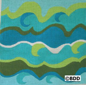 A blue and green painting of waves.