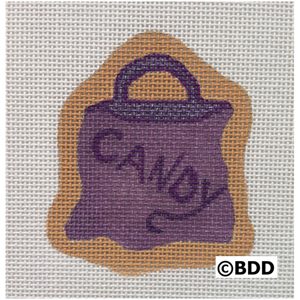 A purple bag with the word candy written on it.