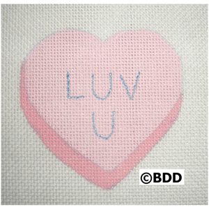 A pink heart with the words " luv u ".