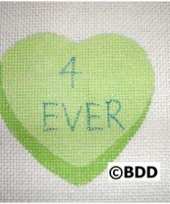A heart shaped green sticker with the word " 4 ever ".