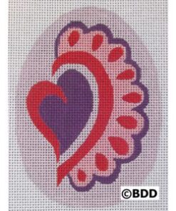 A purple and red heart with a pink flower.