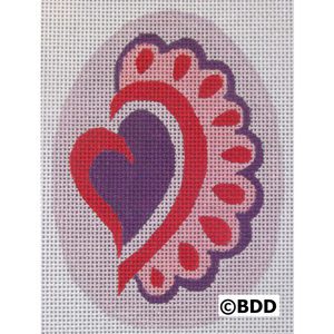 A purple and red heart with a pink flower.