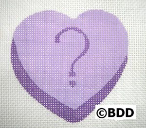 A purple heart with a question mark on it.