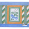 A blue and green picture frame with flowers.