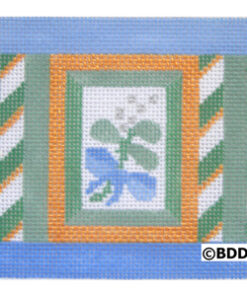 A blue and green picture frame with flowers.