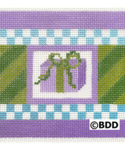A purple and green striped pattern with a present.
