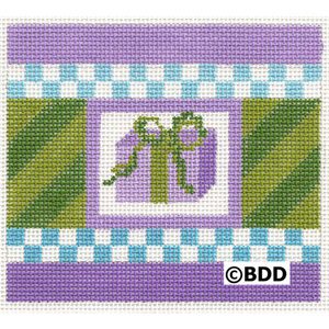 A purple and green striped pattern with a present.