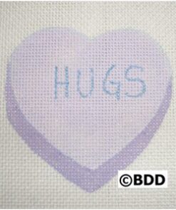 Lavender heart printed with HUGS on canvas