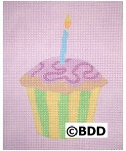A cupcake with a candle on it.