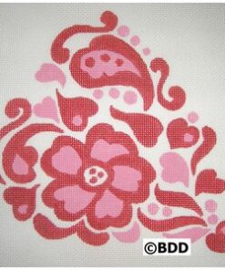 A red and pink flower with leaves on it.