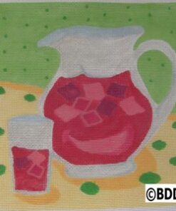 A painting of a pitcher and glass on the table.