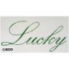 A picture of the word lucky written in green.