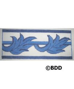A blue and white border with leaves.