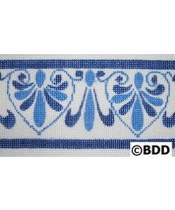 A blue and white border with a floral design.