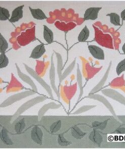 A painting of flowers and leaves on a white background.