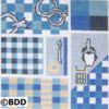 A blue and white checkered pattern with various designs.