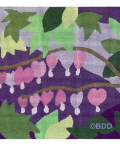 Stylized bleeding-heart blossoms on purple background