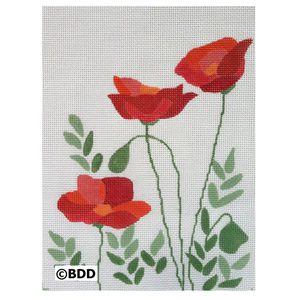 A painting of red flowers on a white background.