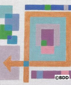 A colorful geometric design with an arrow.