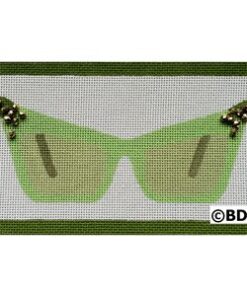 A green pair of sunglasses with butterflies on them.