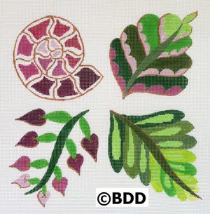 A group of four different types of leaves.