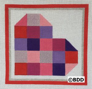 A heart made of squares in red and purple.