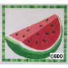 A watermelon slice with green stripes around it.