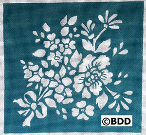 A blue and white floral design on fabric.