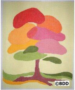 A painting of a tree with many colors.