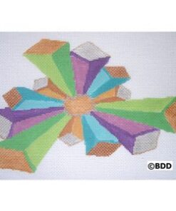 Multicolored 3D prism starburst on white canvas