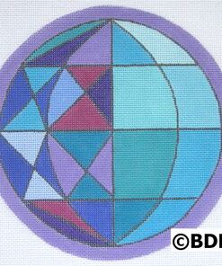 Circular teal and purple geometric motif