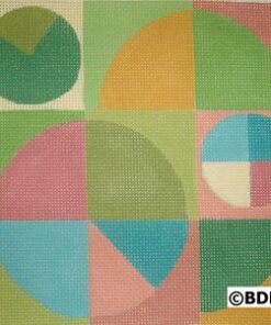A colorful geometric pattern with green, pink and yellow.