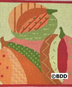 A colorful picture of some vegetables on a table.