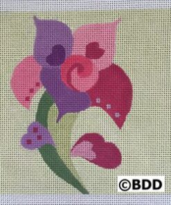 A purple and pink flower with leaves on it.