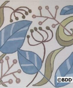 A painting of leaves and flowers on a white background.