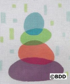 A painting of four stacked rocks with different colors.