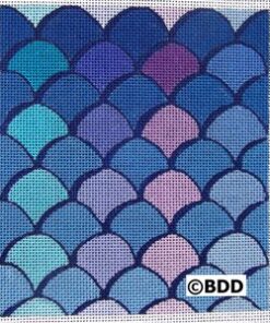 A blue fish scale pattern is painted on the fabric.