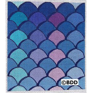 A blue fish scale pattern is painted on the fabric.