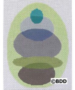 A painting of a stack of rocks with a blue dot on it.