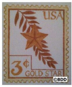 A gold star stamp with the word usa on it.