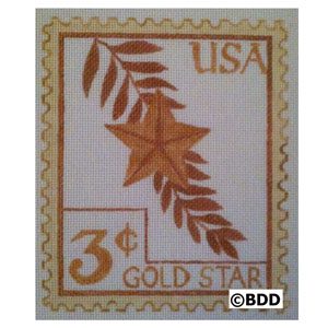 A gold star stamp with the word usa on it.