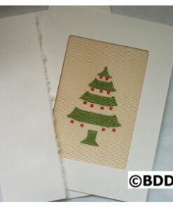A christmas tree card is shown on the front of a white paper.