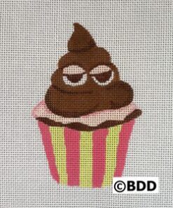 A brown cupcake with glasses on top of it.