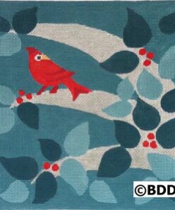 Stylized red bird with teal leaves
