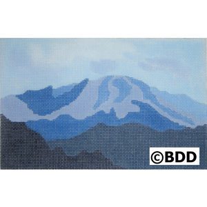 A painting of a mountain range with snow on it.