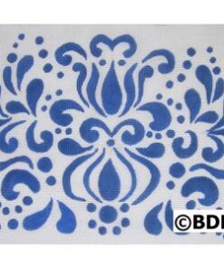 A blue and white pattern is shown on the paper.