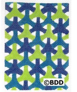 A blue and green pattern of airplanes on the front.
