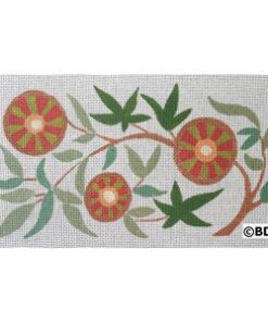 A white background with a red and green flower design.