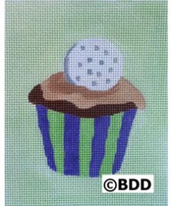 A cupcake with cookie on top of it.