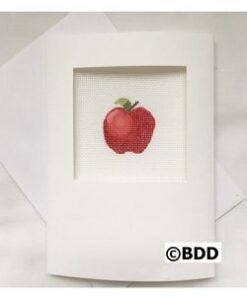 A red apple is shown on the front of a card.
